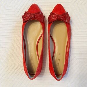 Talbots Edison Flats in Red Suede with Crystal Bow